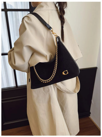 Women's New Light Luxury Fashionable High-End Black Suede Shoulder Crossbody Bag,Versatile for Commuting,Large Capacity Tote Bag