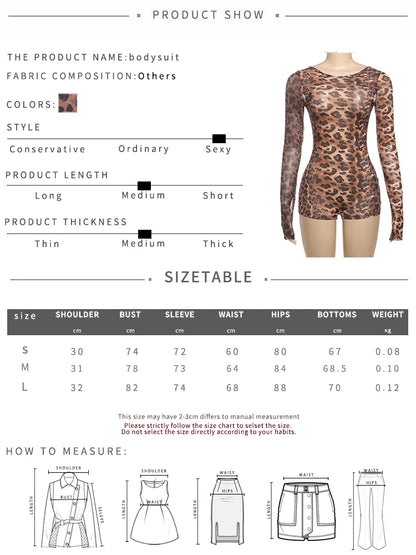 Weird Puss Sexy Backless Romper Women Leopard Print Spring Trend O-Neck Full Sleeve Skinny Stretch Hottie Wild Midnight Clubwear