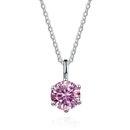JOIAS HOME Silver S925 1ct D COLRO Moissanite Round Gemstone Pendant Necklace Simple and Elegant O-Chain Fashion Versatile