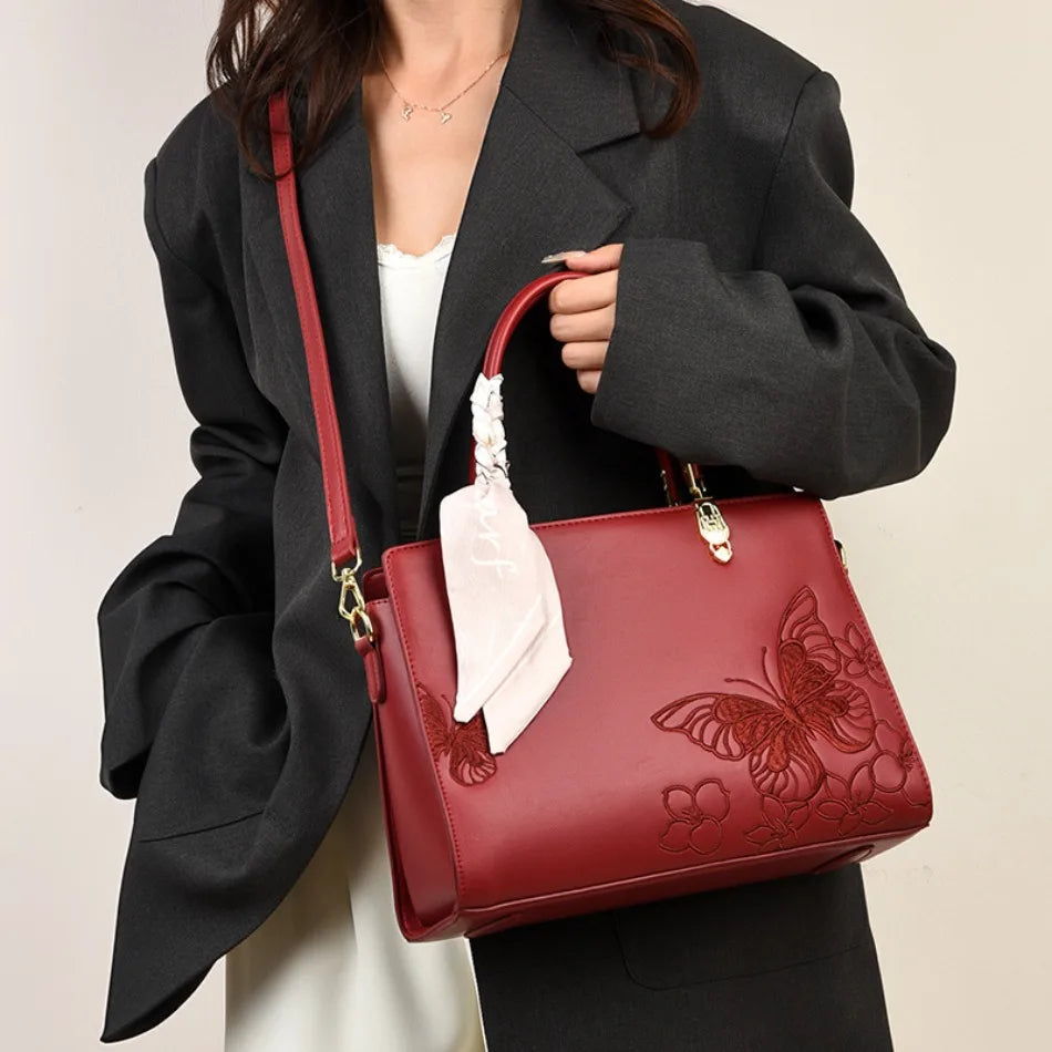 Genuine Brand  Women Bags Luxury  PU Leather  Embroidery Shoulder Bags Crossbody Messenger Bags for Women Casual Tote Sac A Main