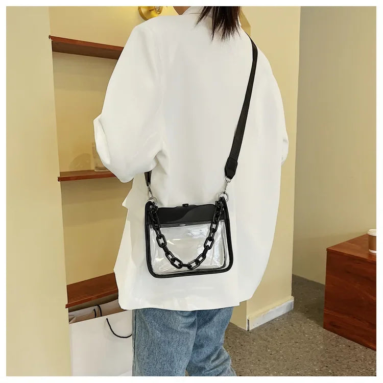 Clear Crossbody Bag for Women PVC Transparent Single Shoulder Chain Portable Messenger Bags Small Square  Satchel Bag Girls Gift