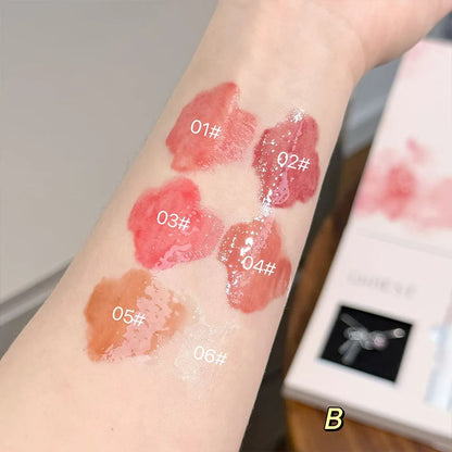 QIBEST 6Pcs/Box Matte Lipstick Sets And Mirror Watery Lip Glaze Lasting Lip Makeup Sets Moisturizing Lipgloss Necklace Gift