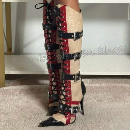 Knee High Boot Belt Buckle Leather Belt Buckle Spicy Girls Shoes Fashion Elegant Concise Sexy Elegant Luxury Pointy Thin Heels