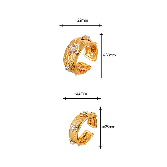 PONYKISS Silver Color Zircon Star Round Opening Rings for Women Vintage Fashion Jewelry Light Luxury Accessories
