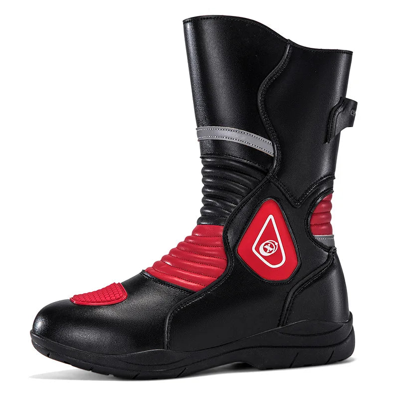 Hot Men Leather Moto Boots High Top Waterproof, Anti-collision Motorcbike Boots Breathable, Anti-skid, Safe Outdoor Riding