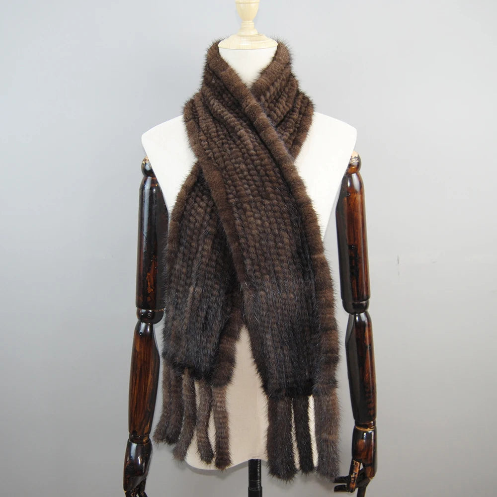 Women Winter Warm Real Mink Fur Scarf 100% Genuine Real Mink Fur Muffler Lady Fashion Quality Natural Real Mink Fur Knit Scarves