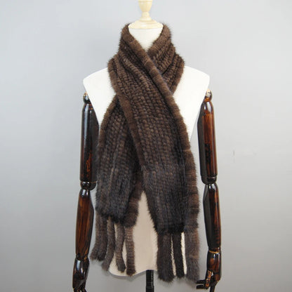 Women Winter Warm Real Mink Fur Scarf 100% Genuine Real Mink Fur Muffler Lady Fashion Quality Natural Real Mink Fur Knit Scarves