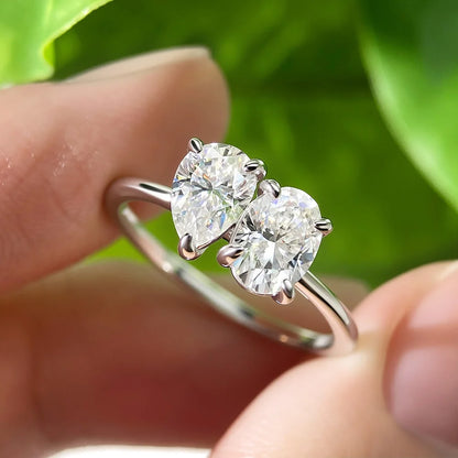 OEVAS Two Stones Pear Cut Moissanite Rings S925 Silver Plated 18K Gold Toi Et Moi Wedding Band For Women Engagement Fine Jewelry