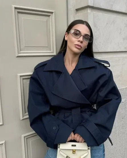Black Stand Collar Trench Coat Women Casual Long Sleeve Single-breasted Loose Windbreaker 2026 Lady Autumn High Street Outwear