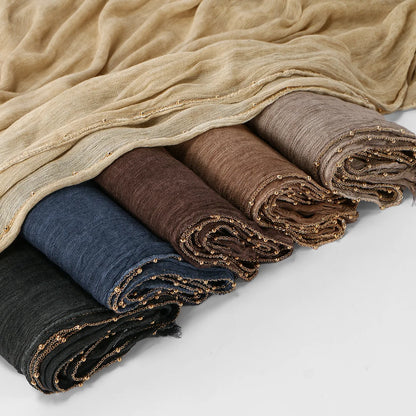 Fashion Crinkle Cotton Royan Hijab Scarf for Muslim Women Islamic Long Soft Shawls Wraps Short Tassel Bufanda Accessories