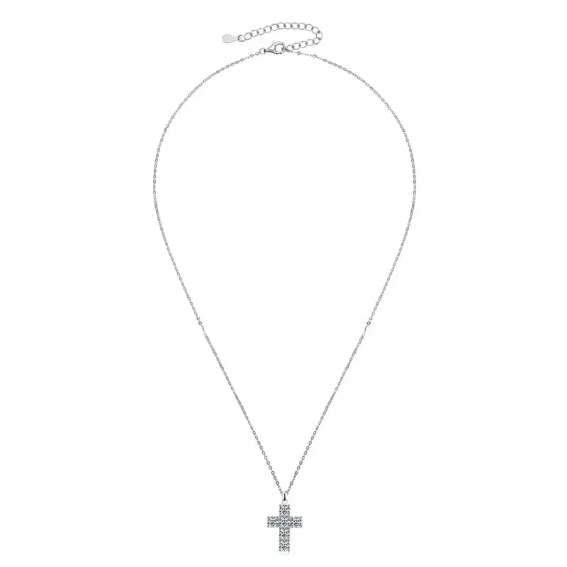 Lnngy 925 Sterling Silver Vintage Cross Pendant Necklace Certified 3.5mm Moissanite Necklace For Women Classic Fine Jewellry