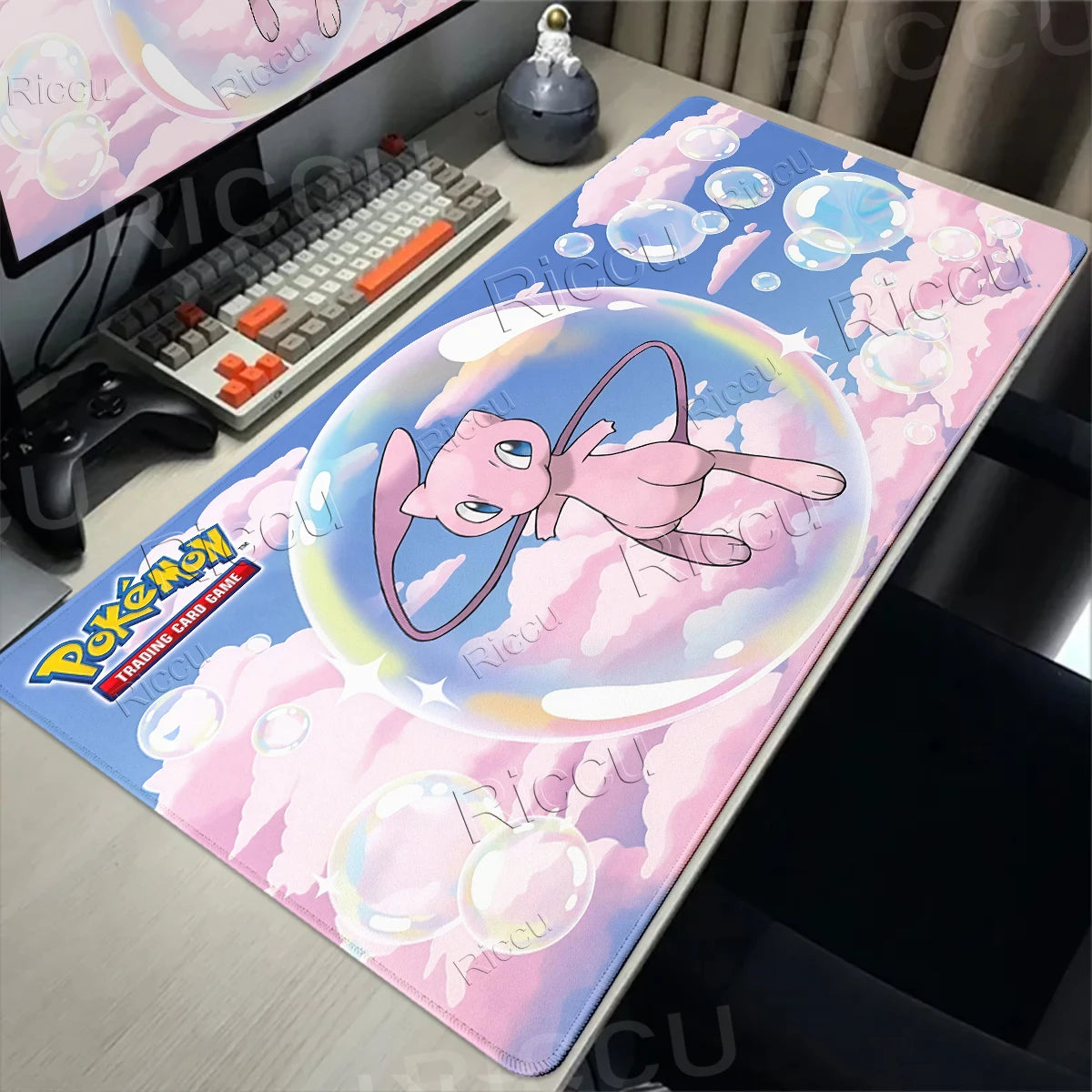 Kawaii P-Pokemon Mewtwo Purple Pattern Gaming Mouse Pads XXL Anti-Slip Rubber Keyboard Desk Mats PC Gamer Accessories Table Pads