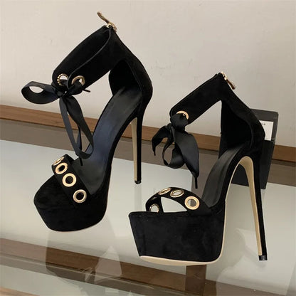 Eilyken New Fashion Hollow Out Lace-up Zipper Women Sandals Sexy Super Stiletto High Heels Carnival Striptease Shoes