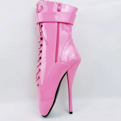 18CM/7Inch Stiletto Super High Heel Lock Wrap Strap Ankle Ballet Boots Fetish Shoes 2025 New Women Pink Sexy Short Booties Mujer