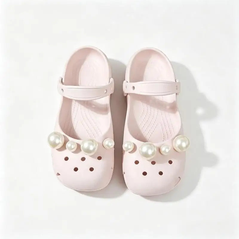 Luxury Pearl Shoes Charms Set DIY Ballet Clogs Women Summer 2026 Fashion Leopard Print EVA Beach Slippers Woman's Jelly Shoes