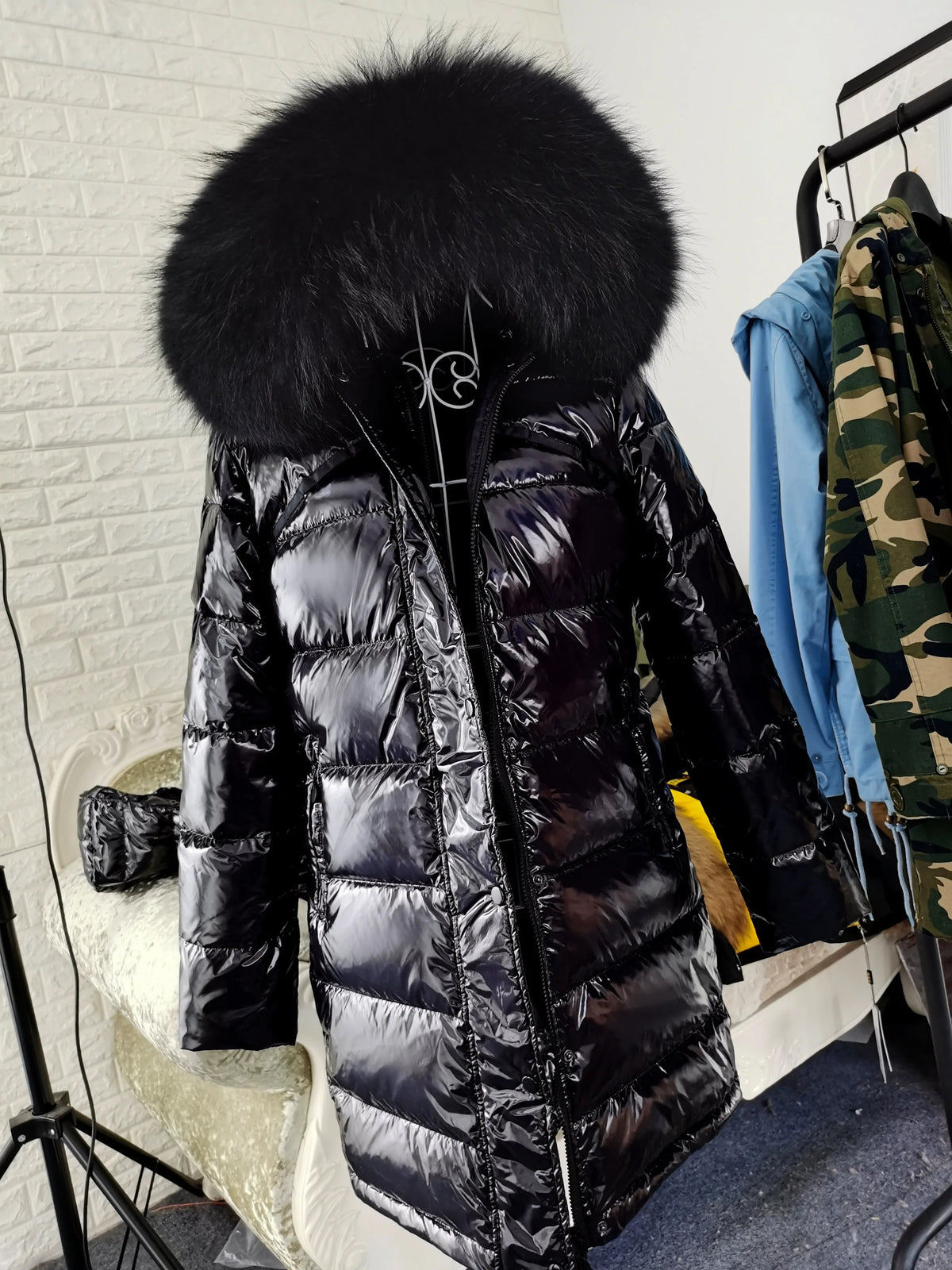 Maomaokong Winter Jacket Women Real Fur Coat Parkas Duck Down Lining Coat Real Raccoon Fur Collar Warm Black Streetwear