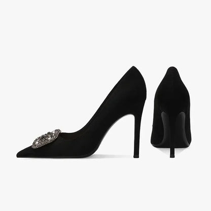 2025 Women's Summer New Luxury Crystal Square Buckle Design Sexy Pointed Stilettos Elegant Banquet Dress Party Shoes Plus Size