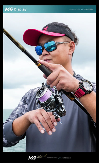 HASIDA M9 Full Metal Sea Spinning Reel 12kg Max Drag Slow Descent Dense 6 Sets Waterproof System Professional for Saltwater
