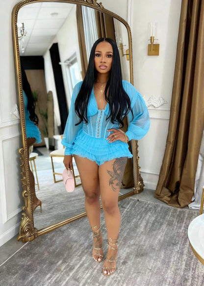Boho Summer Mesh Casual Playsuit Sexy Women V-neck Elegant Night Club Ruffles Romper Overalls
