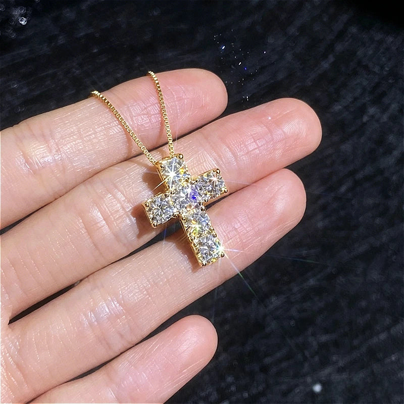 A 925 Silver 3 Carat Moissanite Cross Personality Fashion Simple Men's and Women's High Quality Pendant Necklace