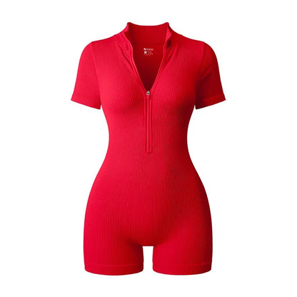 2025 Yoga Jumpsuit Summer Short Sleeve Zipper Sports Wear Gym Fitness Sports Bodysuits Women Fashion Running Yoga Fitness Suit