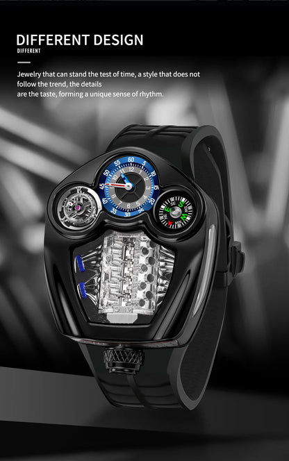 PINDU Design Men's Watch Top Brand Luxury Business Watch Men's Compass Waterproof Quartz Wristwatches Silicone Strap P6658