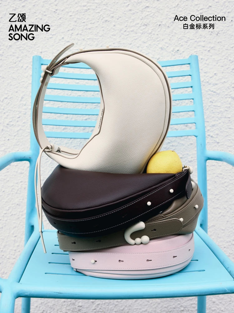Amazing Song Original Design Half Moon Bag Small Top Grain Leather 2026 New Fashionable Women's Bags
