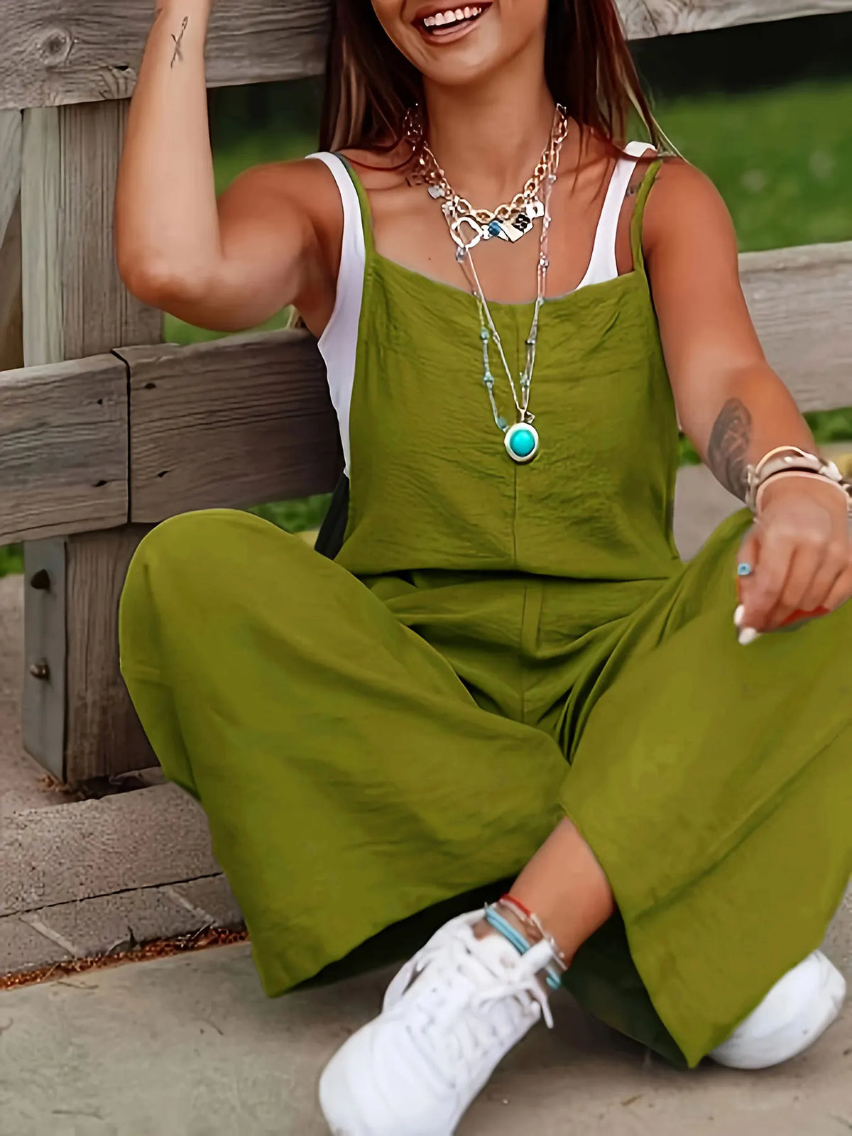 Summer Casual Suspender Jumpsuit for Women, Loose Thin Drapey Wide-Leg Pants, Simple Versatile Sleeveless Overalls, Vacation Style Women's Clothing