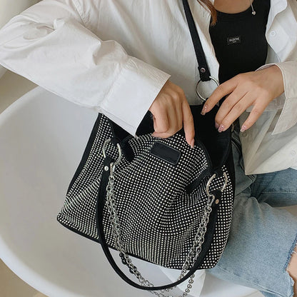 Yogodlns Luxury Rhinestone Bucket Bag For Women Fashion Brands Shouldr Bag Trendy Underarm Bag Shopping Handbag Purse Bolsa