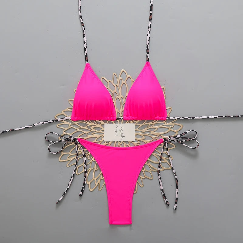 Sexy Leopard Women's Beach Bikini 2026 Swimsuit Halter Tie Micro Thong Bikinis Sets Female Swimwear for Woman Wear Bathing Suit