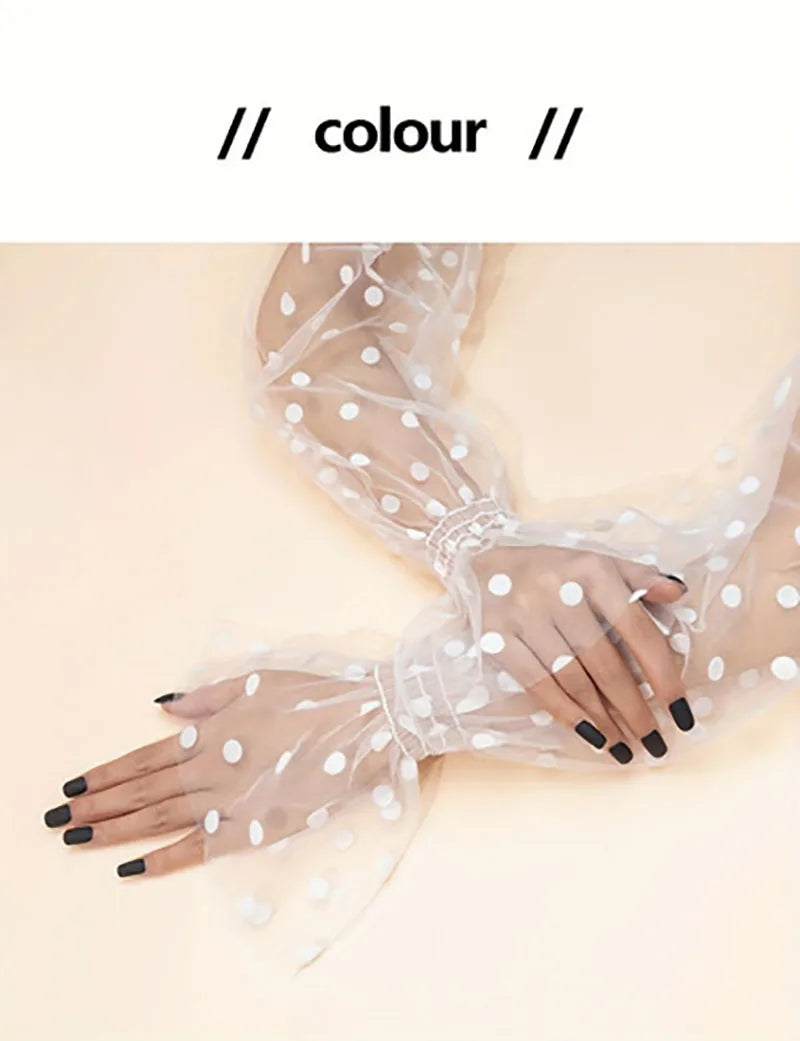 Summer Thin Mesh Sun Protection Sleeve for Women's Dress Decoration, Long Sleeve for Wedding Dress Accessories, Black Dots