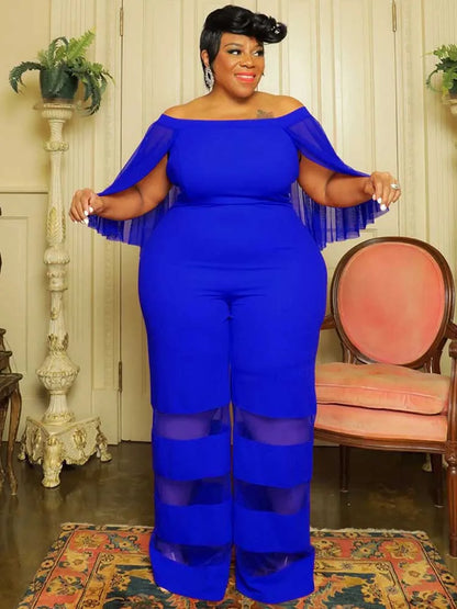 Women Jumpsuits Elegant Mesh Tassel Sleeves Off The Shoulder Summer Jumpsuit Straight Pant Sexy Plus Size Jumpsuit Evening