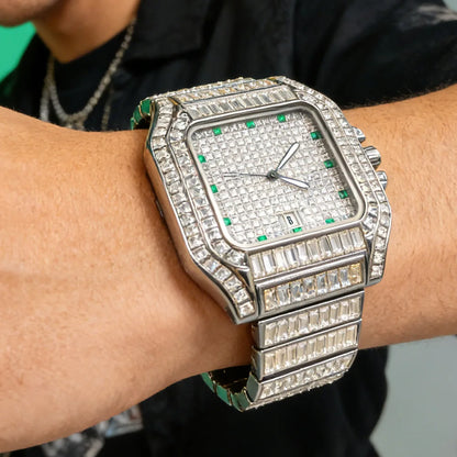Silver Square Diamond Quartz Watch Men Luxury Brand Stainelss Steel Fashion Timepiece Novelty Design Ice Out Bling AAA Watch