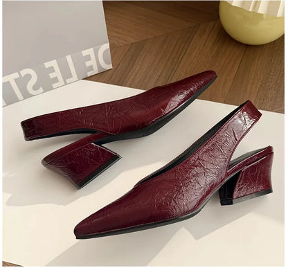 Sandals Luxury Brand Sexy Dress Shoes Elegant Chunky High Heeeled Pumps Sexy Pointed Toe Evening Shoes Women Shoes V Cut Shoes