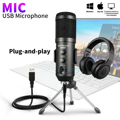 USB Microphone,with Volume and Echo Control,Computer Condenser Gaming Mic for PC/Laptop,for Singing,Podcast,Studio Recording