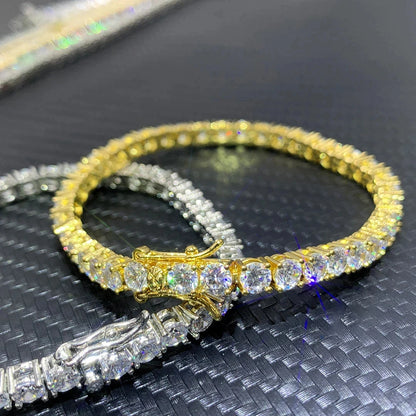 Hip hop Moisssanite Tennis Bracelet 18K Gold Plated 925 Sterling Silver Jewelry Unisex Moissanite Tennis Chain for Women ＆ Man