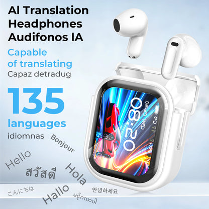 HTC NE20 AI Translation Earbuds - ANC Noise Cancelling, Touch Screen, 135 Lang. Support, Business Conference, Travel Headphones