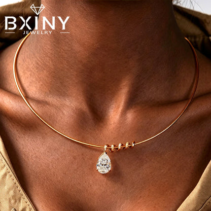 BXINY Full Moissanite WaterDrop Pendants Necklace 100% S925 Silver Detachable Pear Cut Diamond Collar Choker Women Gifts Jewelry