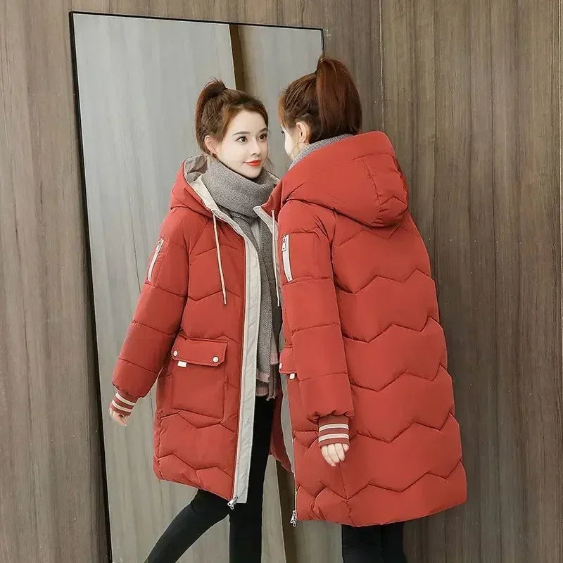 2025 Winter Women Jacket Coats Long Parkas Female Down Cotton Hooded Overcoat Thick Warm Jackets Windproof Casual Student Coat