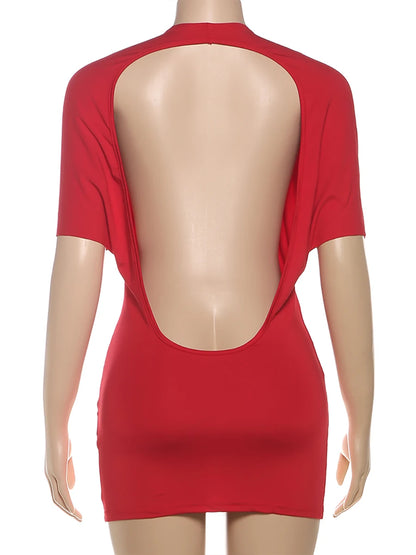 Nibber o-Neck Sexy Backless Mini Dress Women Y2K Solid Trend Style Half Sleeve Spicy Girls Street Midnight Fashion Slim Outfits
