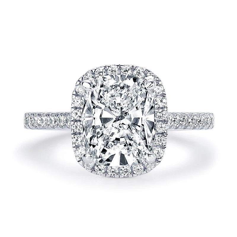 IOGOU Luxury 4ct Moissanite Halo Engagement Ring Certified Cushion Cut Diamond Wedding Rings 925 Sterling Sliver Wedding Jewelry