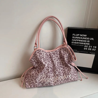 Brand Women's Shoulder Bag Y2k Fashion Sweet Polka Dot Handbag Korean Casual Versatile Leopard Print Brown Frosted Tote Bags