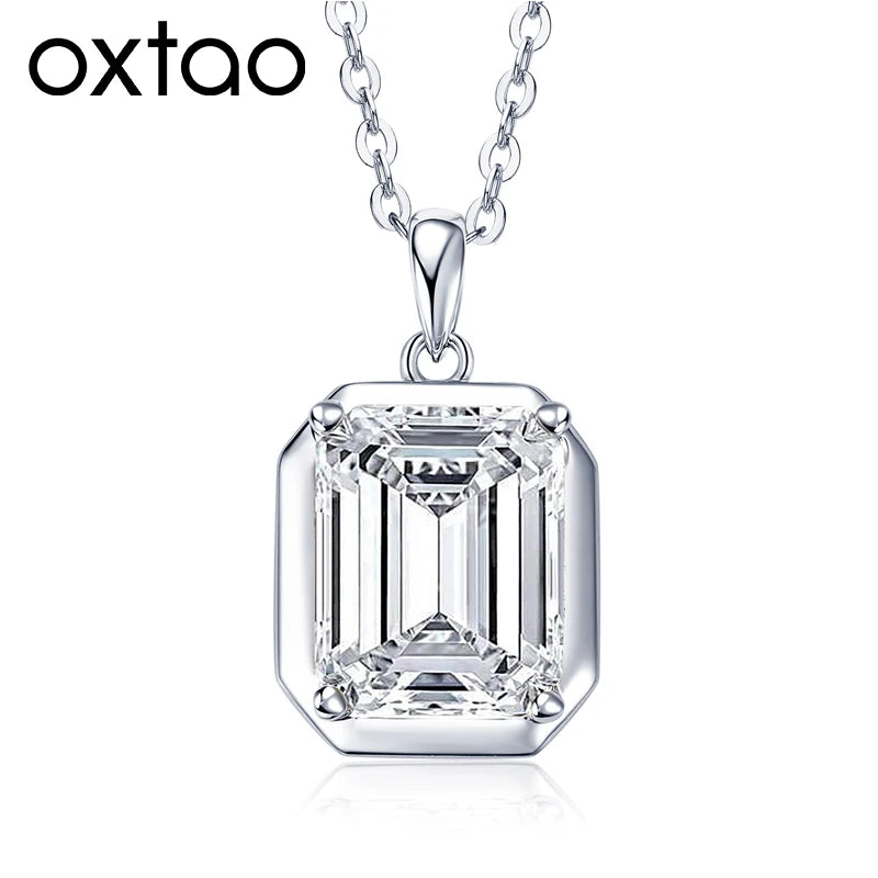 OXTAO Minimalist Moissanite Solitaire Pendant Necklace Emerald Cut D VVS1 for Women 14K Gold Filled Charm Necklace Jewelry Gift