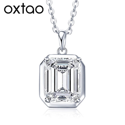 OXTAO Minimalist Moissanite Solitaire Pendant Necklace Emerald Cut D VVS1 for Women 14K Gold Filled Charm Necklace Jewelry Gift