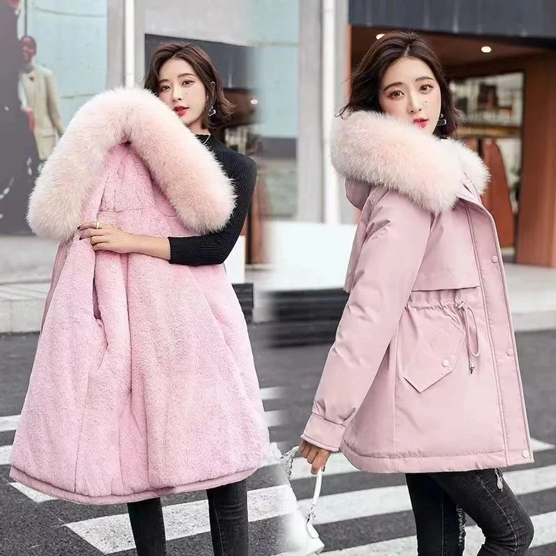 Winter Coat 2025 New Women's Thick Cotton Jacket Women's Medium long Korean version Fur collar Coat Female Warm Parka Overcoat