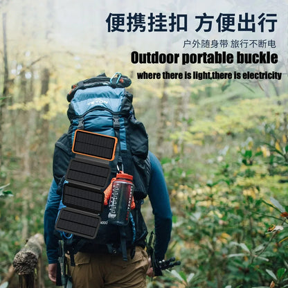 30000mAh Solar Power Bank Flip Panel Large Capacity IOS/Android USB Fast Charge Dual Charging Solar/Type-C Portable for Camping