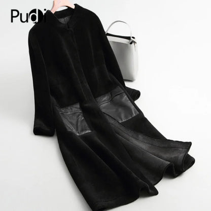 Pudi Women Winter Real Wool Fur Coat Jacket Over Size Parka Lady Fashion Genuine Fur Coats Outwear A68290