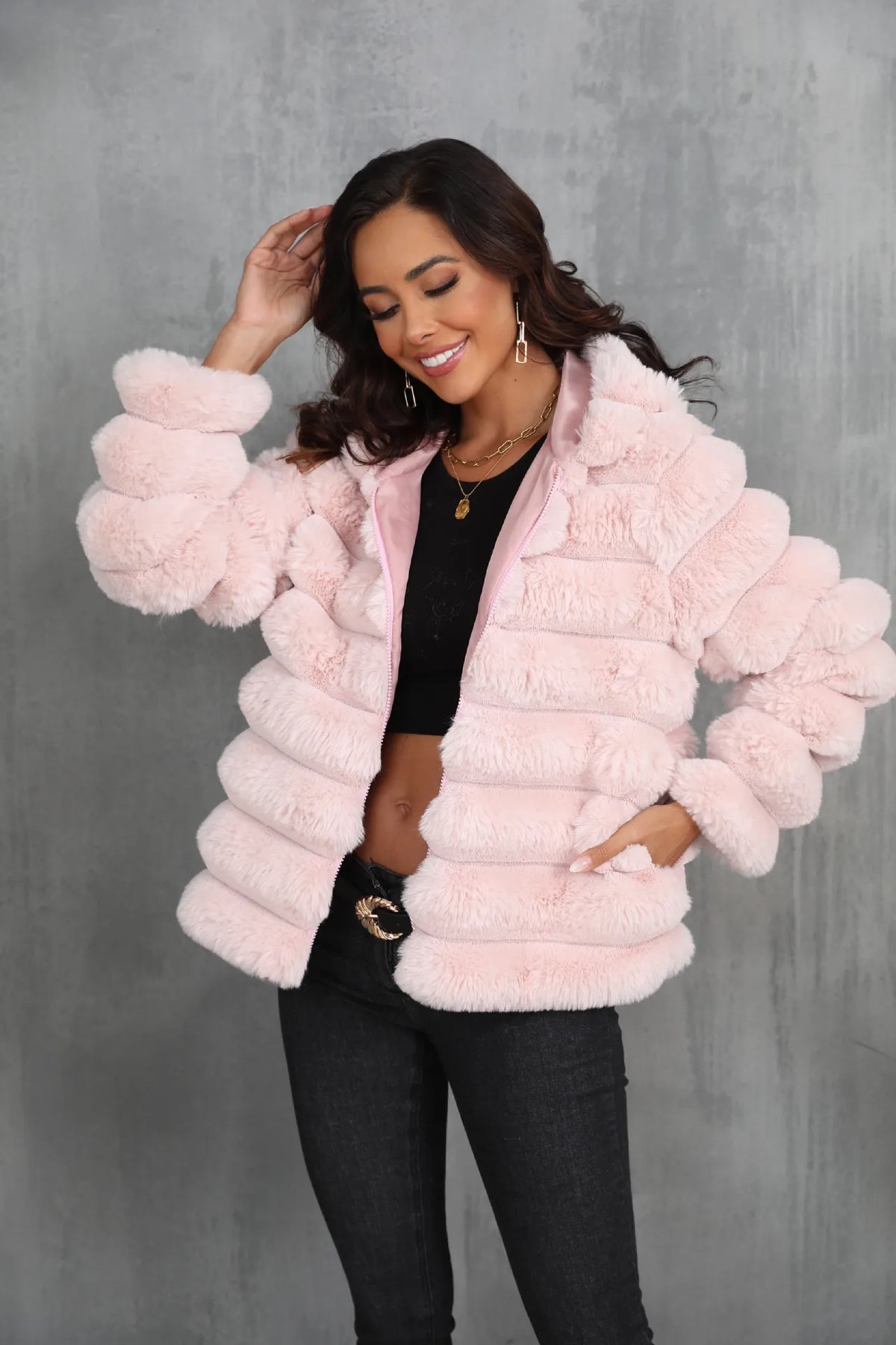 2026 Winter Hooded Plus Size Faux Fur Cropped Coat Women Furry Long Sleeve Plush Jacket Lady Large Fake Fur Warm Fluffy Cardigan