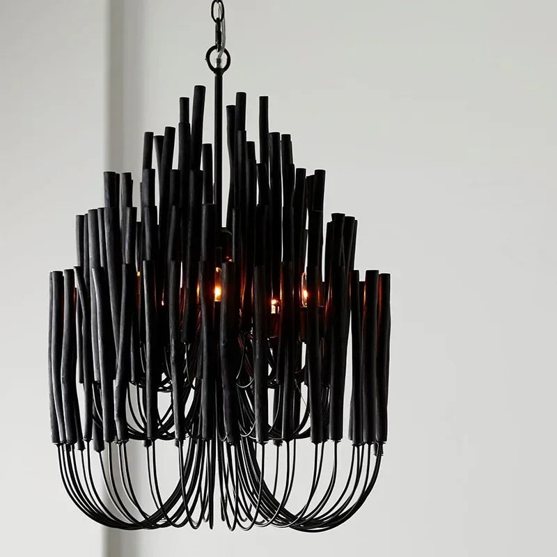 SANDYHA Modern Minimalist Pendant Lights Design RestaurantMulti Head Wooden Branches  Chandeliers Living Room Decoration