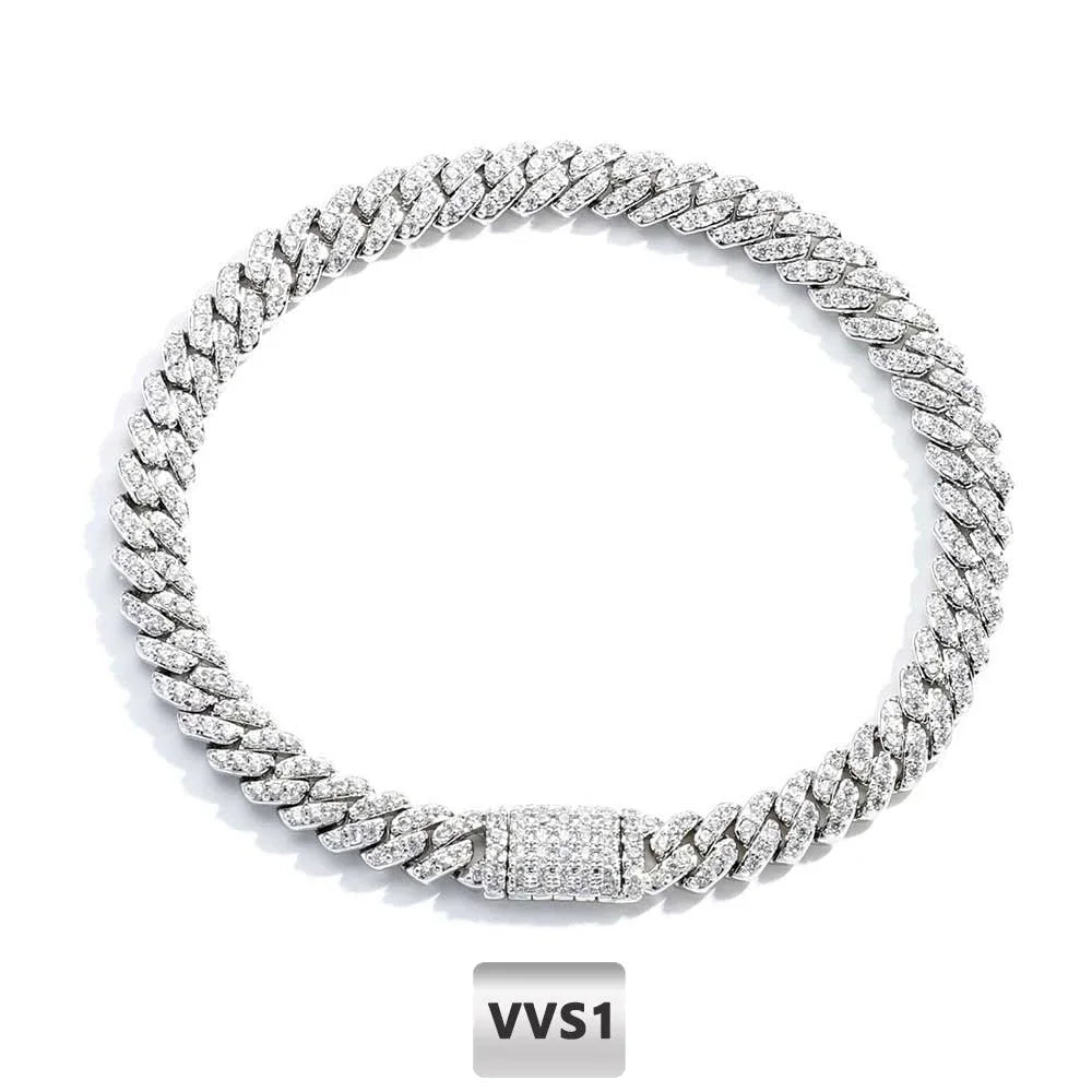 B&C 6MM VVS1 Moissanite Iced Out Bracelet Hip Hop Jewelry Silver Plated Brass Cuban Link Chain Bracelet for Female Wholesale